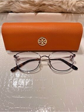 Tory Burch Orange Saffiano Eyeglass Case with Gold Logo